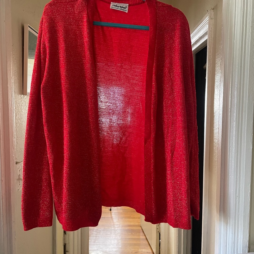 Anthony Richards Red Cardigan Sweater Open-Front